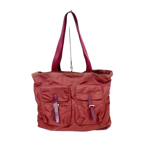 Prada 1990s Dark Red Nylon and Patent Leather 2 Handle Satchel or Tote Bag - Picture 1 of 16